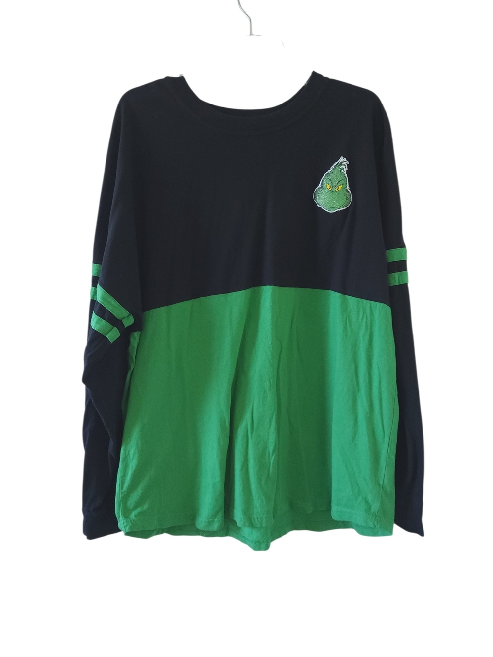 Universal Black & Green Long Sleeve Top with Grinch Patch 2XL Unisex